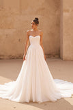 Chiffon Ivory A Line Sweetheart Sweep Train Wedding Dress