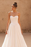 Chiffon Ivory A Line Sweetheart Sweep Train Wedding Dress