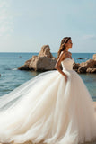 Princess Ivory Ball Gown Sweetheart Tulle Sweep Train Wedding Dress