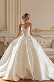 Ivory Satin Sweetheart Corset Princess Ball Gown Long Wedding Dress