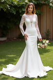 Mermaid Ivory Long Sleeves Sweep Train Wedding Dress with Lace