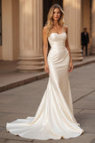 Elegant Mermaid Ivory Sweetheart Satin Sweep Train Wedding Dress