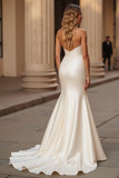 Elegant Mermaid Ivory Sweetheart Satin Sweep Train Wedding Dress