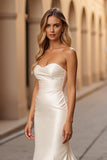 Elegant Mermaid Ivory Sweetheart Satin Sweep Train Wedding Dress