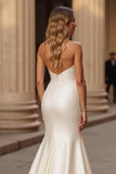 Elegant Mermaid Ivory Sweetheart Satin Sweep Train Wedding Dress