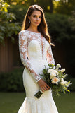 Mermaid Lace Ivory Long Sleeves Sweep Train Wedding Dress