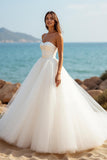 Ivory Ball Gown Sweetheart A Line Tulle Sweep Train Wedding Dress