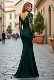Navy Mermaid V-Neck Maxi Appliqued Mother of the Bride Dress with Drape