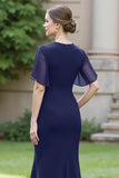 Black Sheath Ruched Round Neck Maxi Mother of the Bride Dress with Drape
