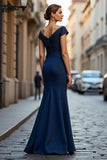 Sparkly Navy Mermaid Off the Shoulder Maxi Mother of the Bride Dress