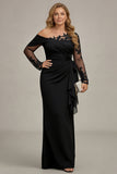 Sparkly Black Sheath Plus Size One Shoulder Long Sleeves Mother of the Bride Dress