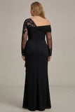 Sparkly Black Sheath Plus Size One Shoulder Long Sleeves Mother of the Bride Dress