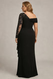 Sparkly Black Sheath Plus Size One Shoulder Long Sleeves Mother of the Bride Dress