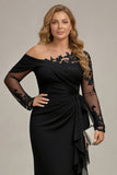 Sparkly Black Sheath Plus Size One Shoulder Long Sleeves Mother of the Bride Dress