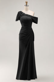 Black Sheath One Shoulder Maxi Mother of the Bride Dress with Sequins