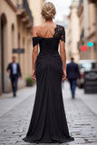 Plus Size Black Sheath One Shoulder Maxi Mother of the Bride Dress with Sequins