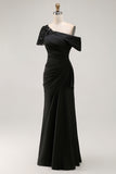 Black Sheath One Shoulder Maxi Mother of the Bride Dress with Sequins