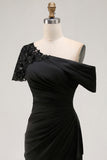 Black Sheath One Shoulder Maxi Mother of the Bride Dress with Sequins