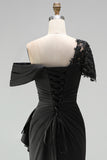 Plus Size Black Sheath One Shoulder Maxi Mother of the Bride Dress with Sequins