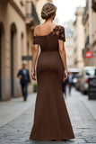 Maxi Black Sheath One Shoulder Ruched Mother of the Bride Dress with Appliques