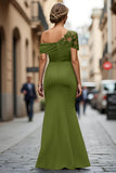 Maxi Black Sheath One Shoulder Ruched Mother of the Bride Dress with Appliques