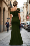 Maxi Black Sheath One Shoulder Ruched Mother of the Bride Dress with Appliques