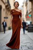 Maxi Black Sheath One Shoulder Ruched Mother of the Bride Dress with Appliques