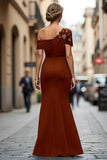Maxi Black Sheath One Shoulder Ruched Mother of the Bride Dress with Appliques