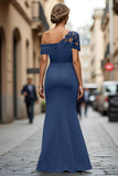 Maxi Black Sheath One Shoulder Ruched Mother of the Bride Dress with Appliques