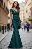 Sparkly Navy Satin Mermaid Maxi Mother of the Bride Dress with Drape