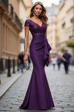 Sparkly Navy Satin Mermaid Maxi Mother of the Bride Dress with Drape