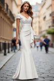 Sparkly Navy Satin Mermaid Maxi Mother of the Bride Dress with Drape