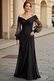 Maxi A Line Black Off the Shoulder Mother of the Bride Dress with Sleeves