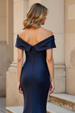 Mermaid Navy Ruched Maxi Mother of the Bride Dress with Ruffles