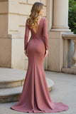 Vintage Mauve Mermaid Ruched Maxi Mother of the Bride Dress with Sleeves