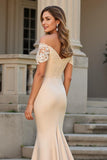 Satin Champagne Mermaid Maxi Mother of the Bride Dress with Lace