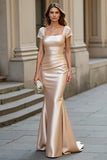 Mermaid Maxi Champagne Satin Mother of the Bride Dress with Lace