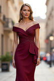 Sparkly Burgundy Satin Mermaid Maxi Mother of the Bride Dress with Beading