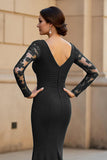 Maxi Black V-Neck Ruffled Mermaid Mother of the Bride Dress with Lace