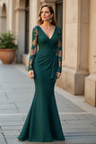 Maxi Black V-Neck Ruffled Mermaid Mother of the Bride Dress with Lace