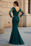 Maxi Black V-Neck Ruffled Mermaid Mother of the Bride Dress with Lace