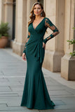 Maxi Black V-Neck Ruffled Mermaid Mother of the Bride Dress with Lace