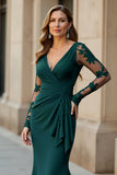 Maxi Black V-Neck Ruffled Mermaid Mother of the Bride Dress with Lace