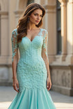 Light Green Corset Mermaid Maxi Prom Dress with Lace