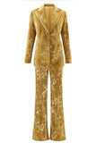 Yellow Peak Lapel 2 Piece Floral Women Prom Suits with Sleeves