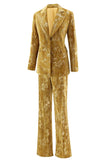 Yellow Peak Lapel 2 Piece Floral Women Prom Suits with Sleeves