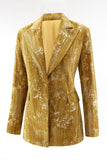 Yellow Peak Lapel 2 Piece Floral Women Prom Suits with Sleeves