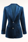 2 Piece Velvet Peacock Blue Notched Lapel Women Prom Suits