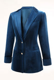 2 Piece Velvet Peacock Blue Notched Lapel Women Prom Suits