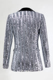 Sparkly Sequin Silver 2 Piece Peak Lapel Women Prom Suits